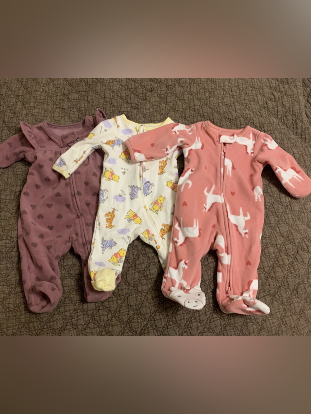 Unicorn & Winnie the Pooh Baby Sleepers - Pink, Cream, Mauve